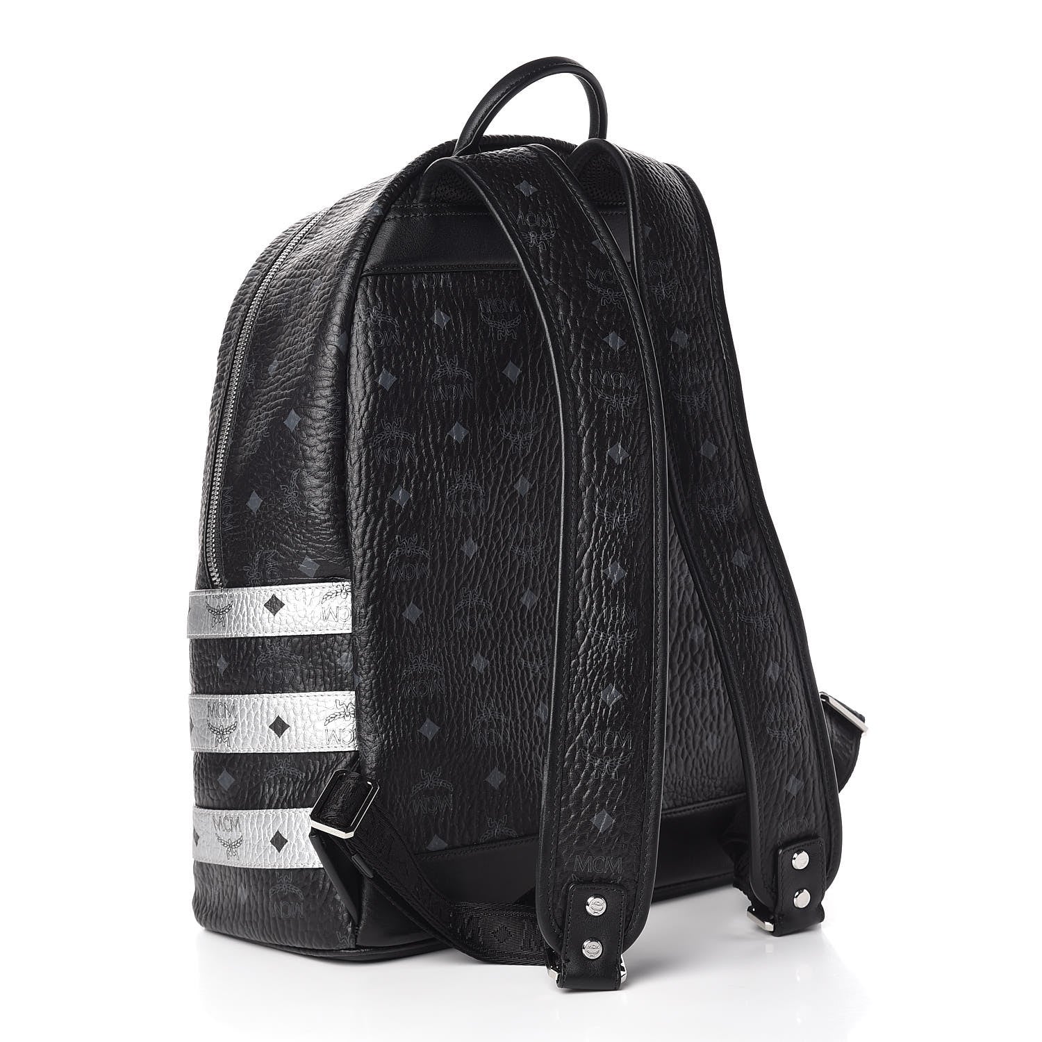 MCM Metallic Visetos Striped Medium Stark Backpack Silver Black 3 of 11