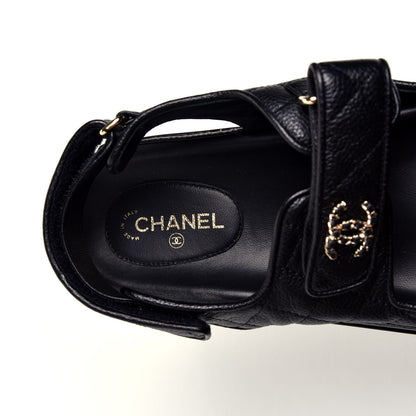 Chanel Grained Calfskin Velcro Dad Sandals 40 Black 8 of 10