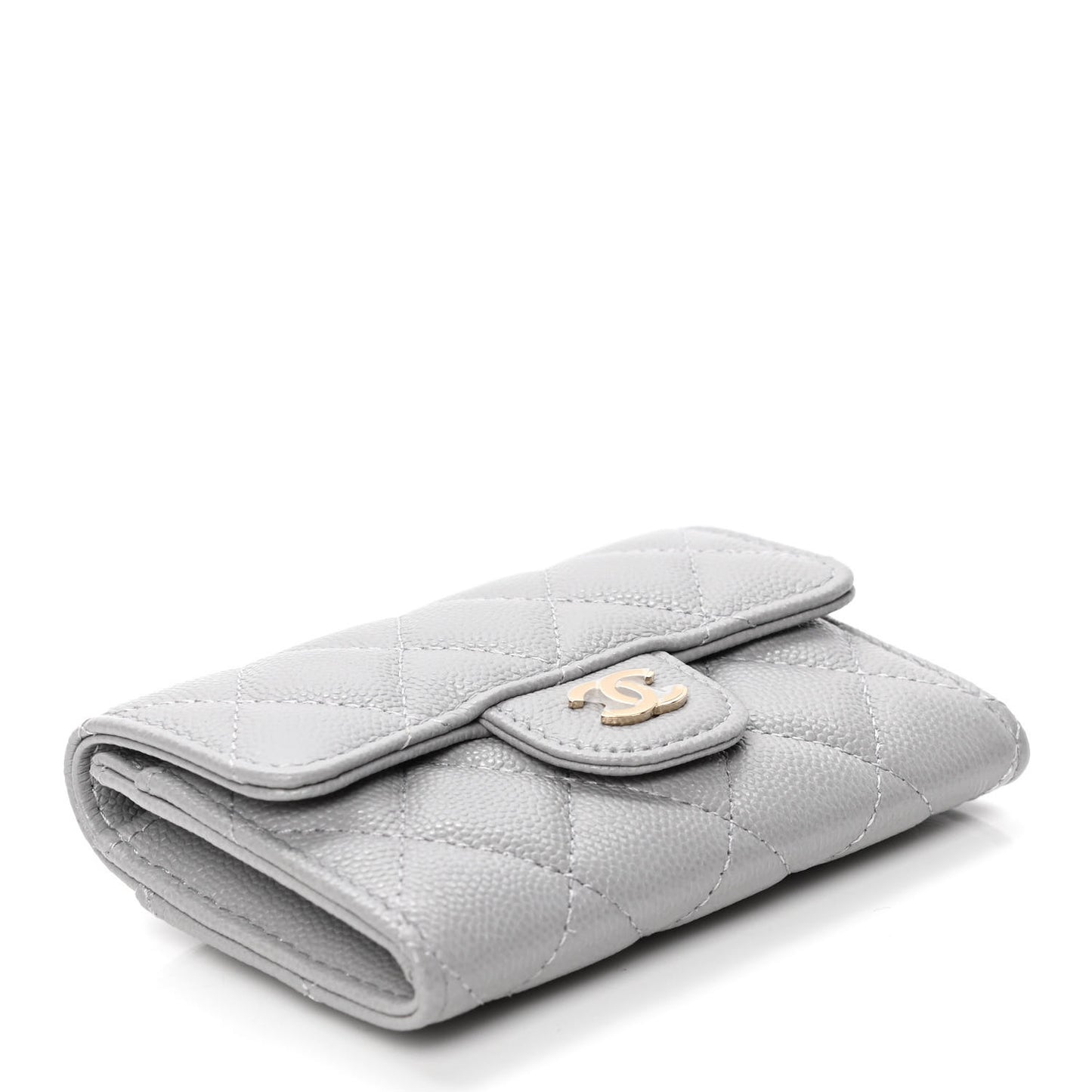 Caviar Quilted Flap Card Holder Wallet Grey