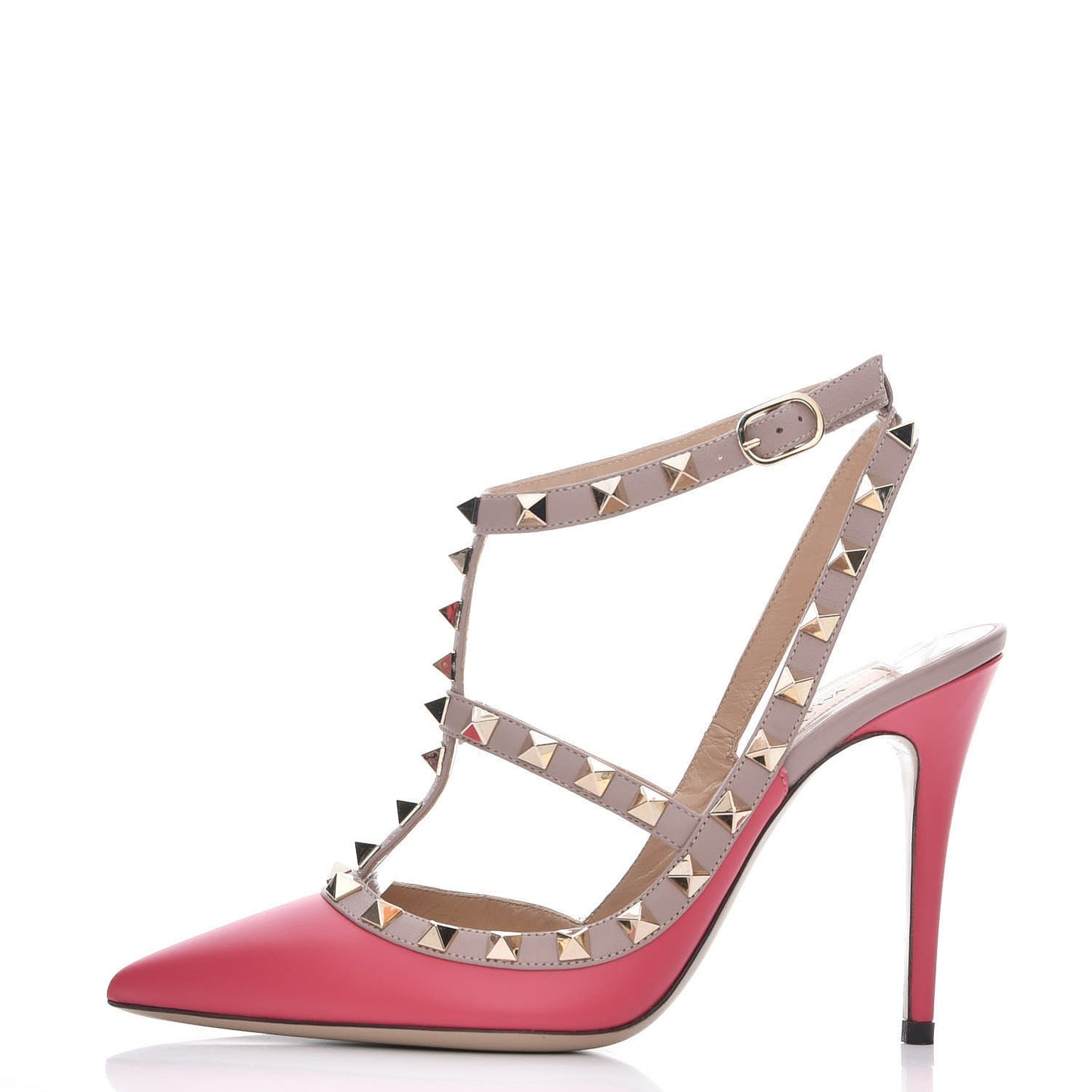 Calfskin Nappa Rockstud Ankle Strap 100mm Pumps 36.5 Deep Fuxia Poudre