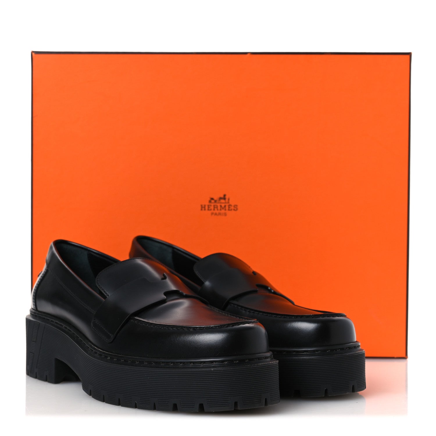 Hermes Glazed Calfskin Womens Hitch Loafers 38 Black 12 of 12