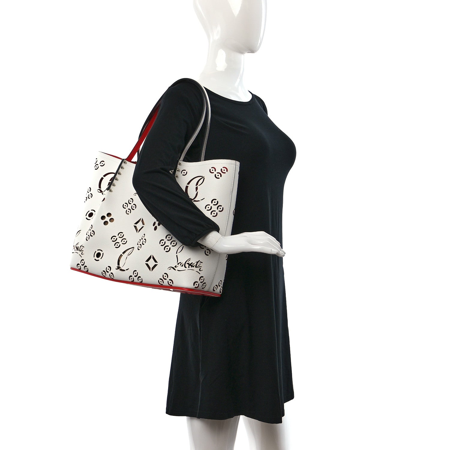 Christian Louboutin Calfskin Perforated Small Loubinthesky Cabarock Spikes Tote Snow 2 of 10