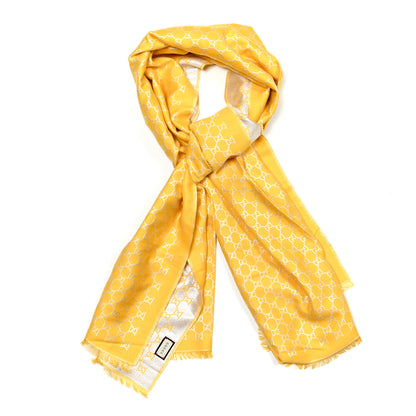 Gucci Cotton Lame GG Monogram Argentavio Fringe Scarf Lemon Light Grey 1 of 4