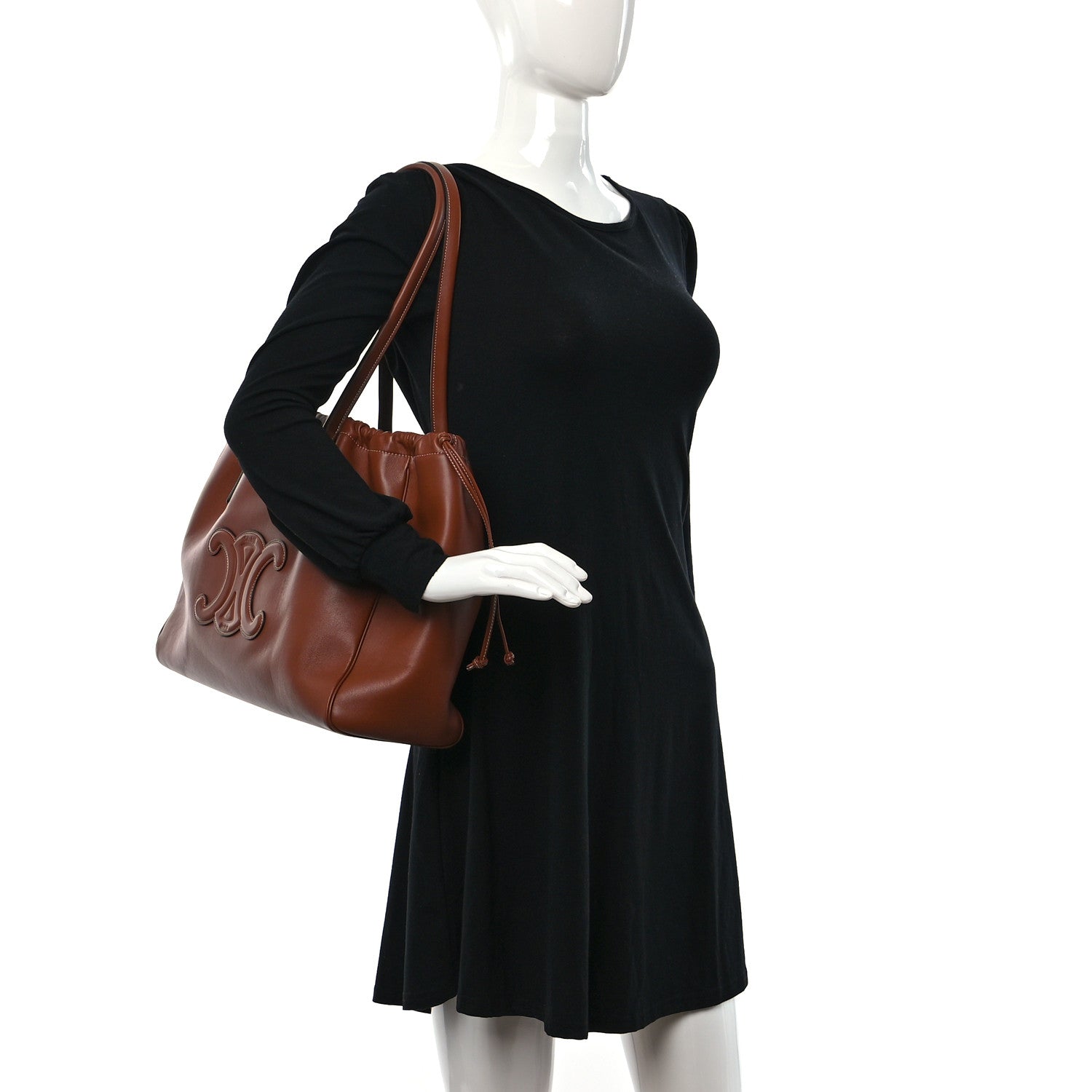 Celine Smooth Calfskin Cuir Triomphe Cabas Drawstring Tan 2 of 10