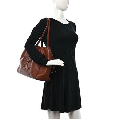 Celine Smooth Calfskin Cuir Triomphe Cabas Drawstring Tan 2 of 10