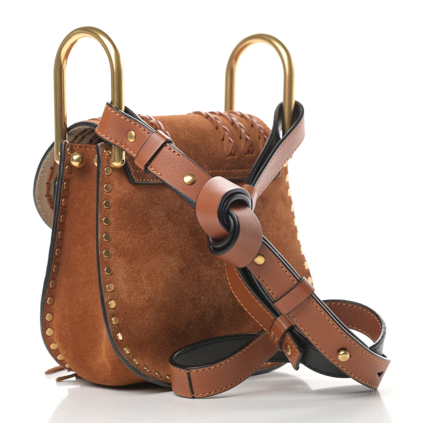 Suede Calfskin Braided Mini Hudson Shoulder Bag Caramel