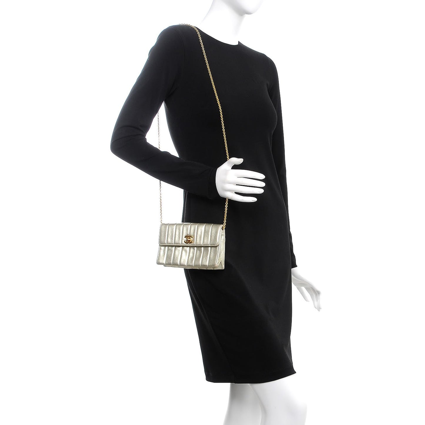 Metallic Lambskin Vertical Quilted Mini Flap Light Gold