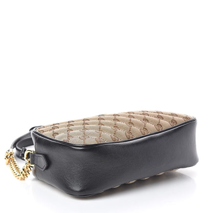 Gucci Monogram Matelasse Diagonal Small GG Marmont Chain Shoulder Bag Beige Black 4 of 9
