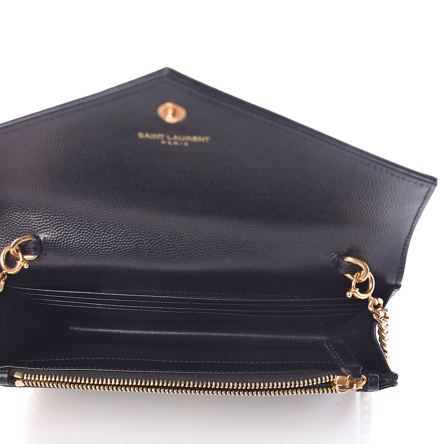 Saint Laurent Grain De Poudre Matelasse Chevron Monogram Envelope Chain Wallet Black 5 of 12