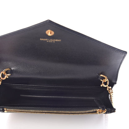 Saint Laurent Grain De Poudre Matelasse Chevron Monogram Envelope Chain Wallet Black 5 of 12