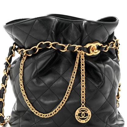Chanel Lambskin Quilted Fancy Jewel Bucket Drawstring Bag Black 8 of 11