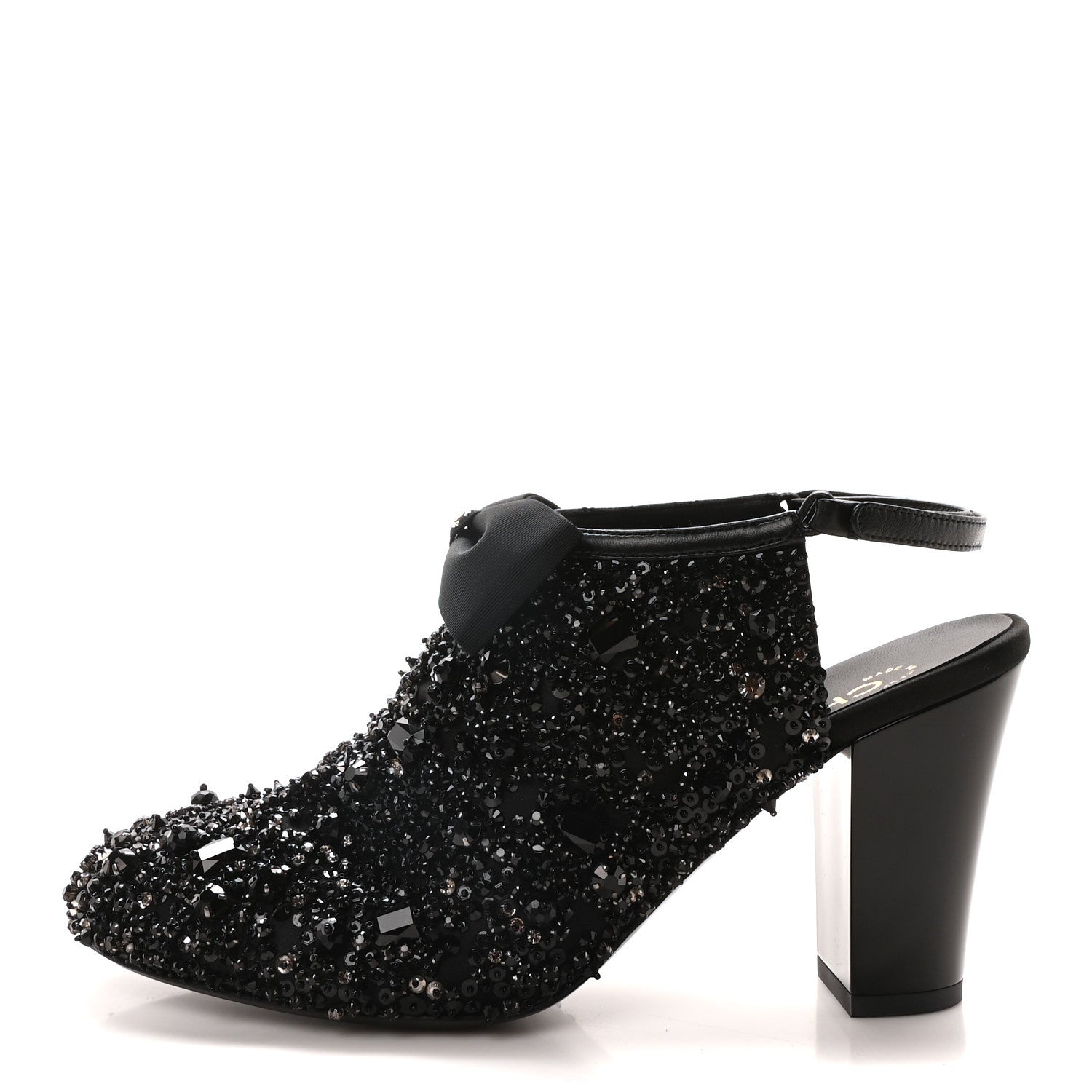 Chanel Grosgrain Beaded Bow Slingback Boots 38.5 Black 1 of 8