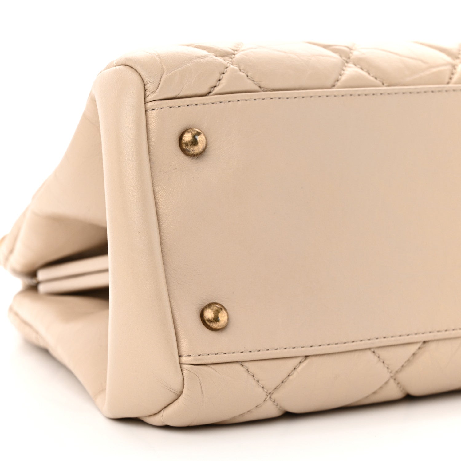 Chanel Aged Calfskin Large Just Mademoiselle Bowling Bag Beige 9 of 14