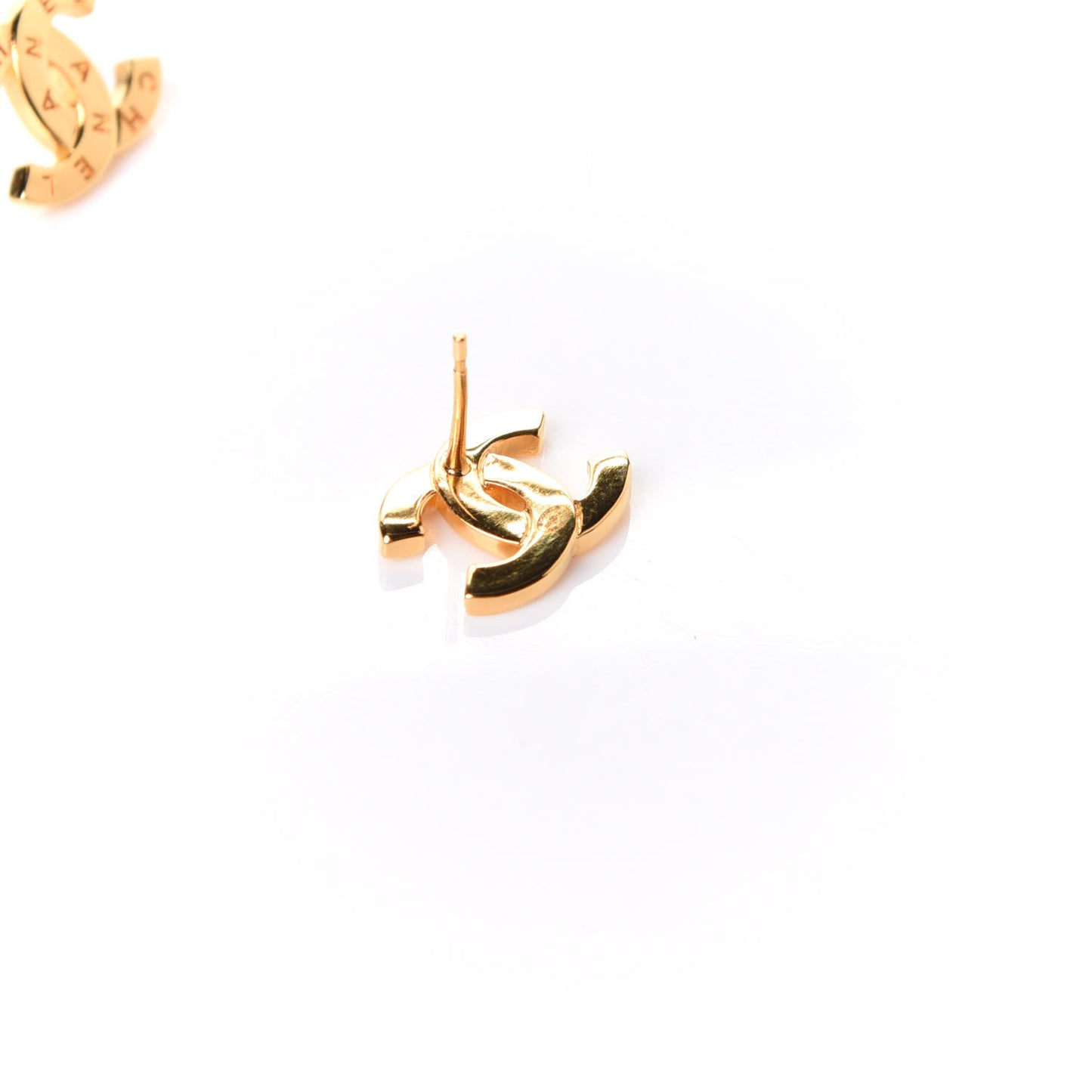 Metal CC Paris Button Stud Earrings Gold