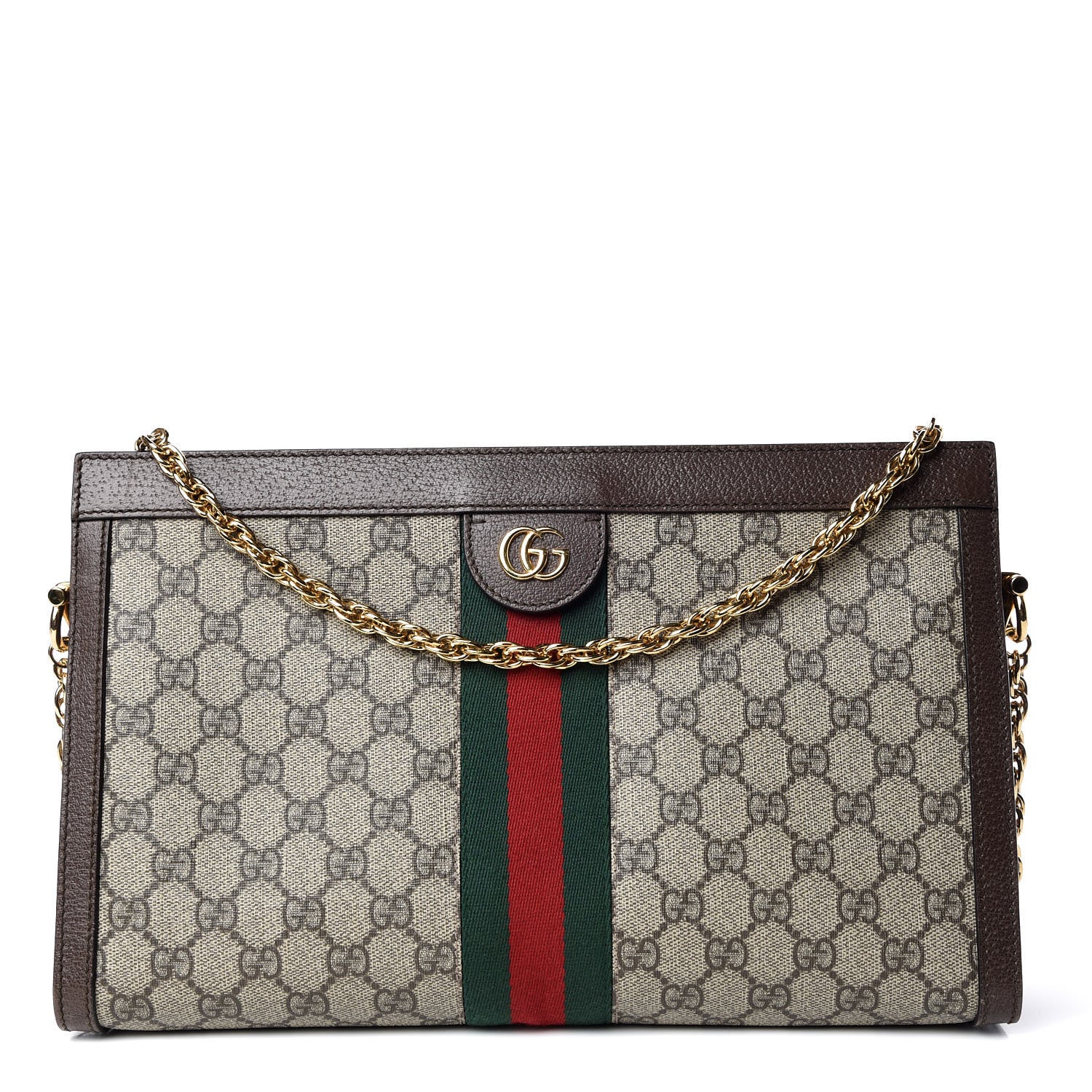 Gucci GG Supreme Monogram Web Medium Ophidia Chain Shoulder Bag Brown 1 of 17