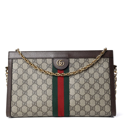 Gucci GG Supreme Monogram Web Medium Ophidia Chain Shoulder Bag Brown 1 of 17