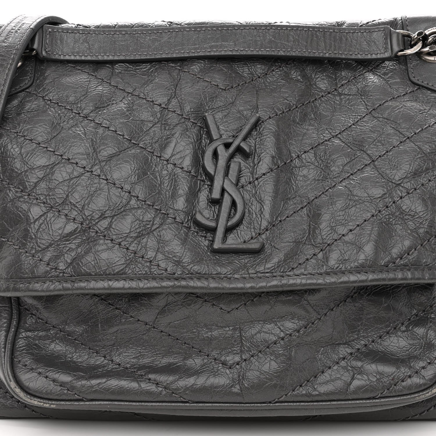 Saint Laurent Crinkled Calfskin Matelasse Monogram Medium Niki Chain Satchel Fog 7 of 11