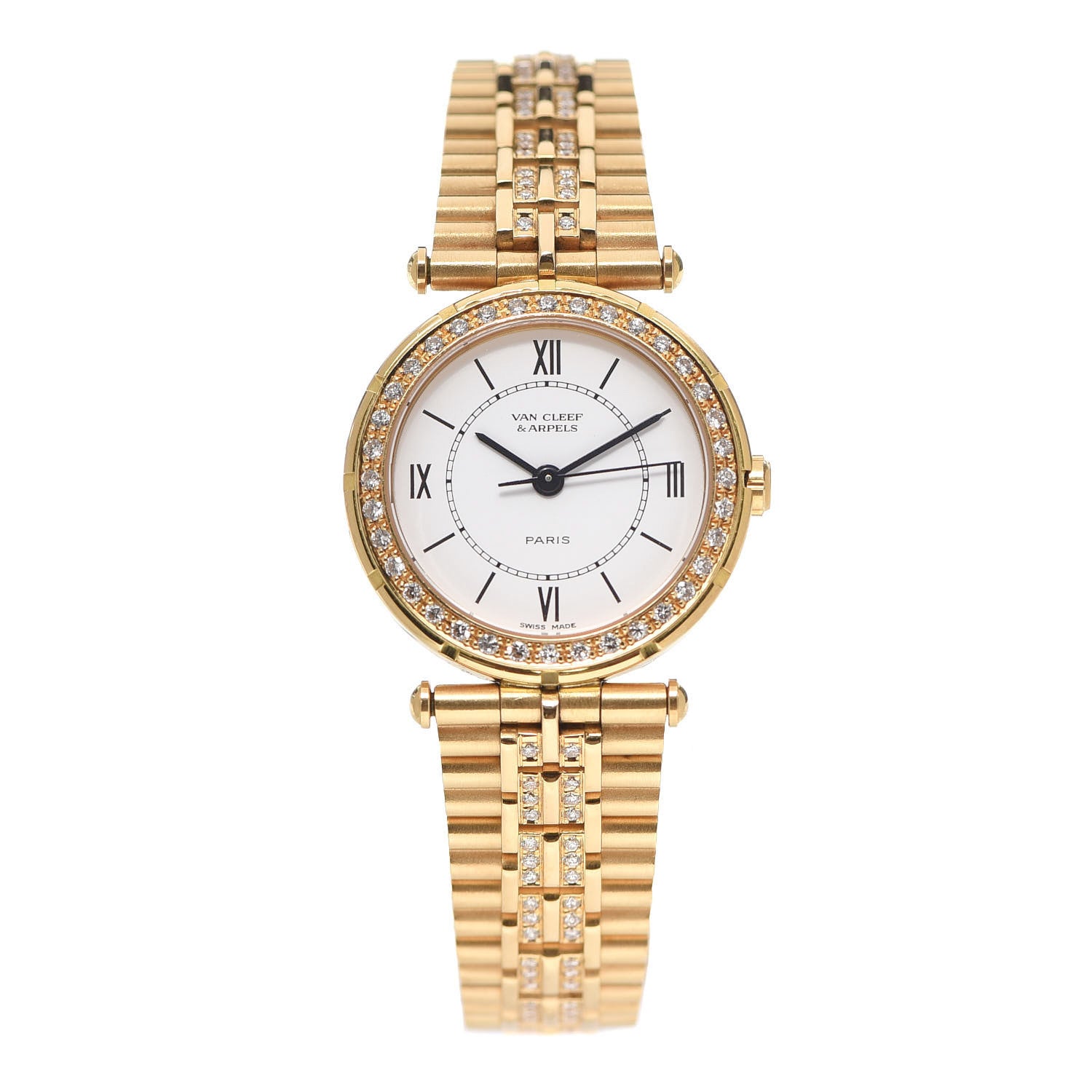 Van Cleef & Arpels 18K Yellow Gold Diamond Bezel 24mm Classic Quartz Watch 1 of 5