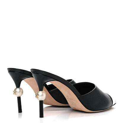 Chanel Goatskin Patent Cap Toe Pearl Mule 37 Black 4 of 13