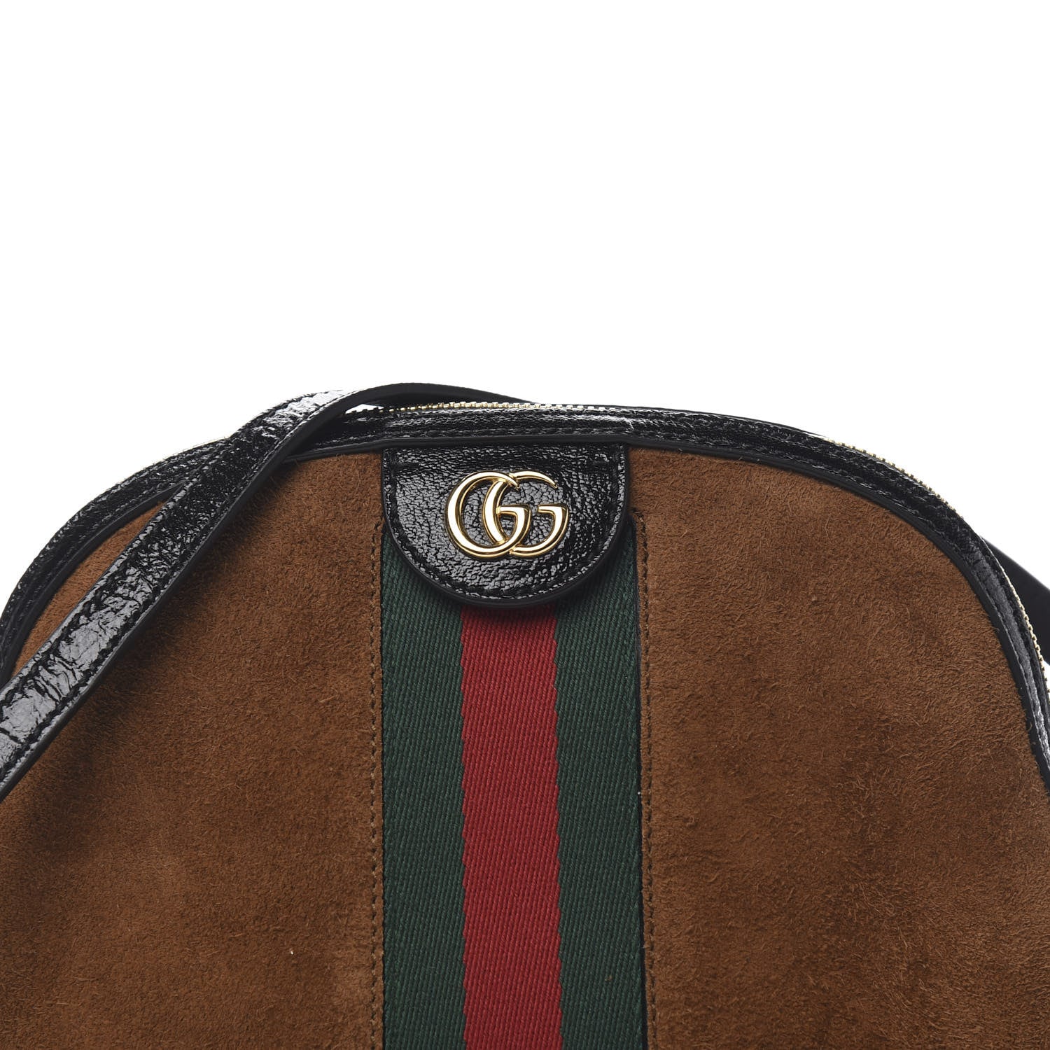 Gucci Suede Patent Web Small Ophidia Dome Shoulder Bag Nocciola Black 9 of 9