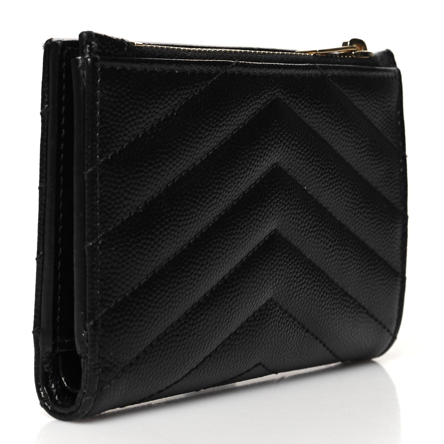 Grain De Poudre Matelasse Chevron Monogram Zipped Two-Part Wallet Black