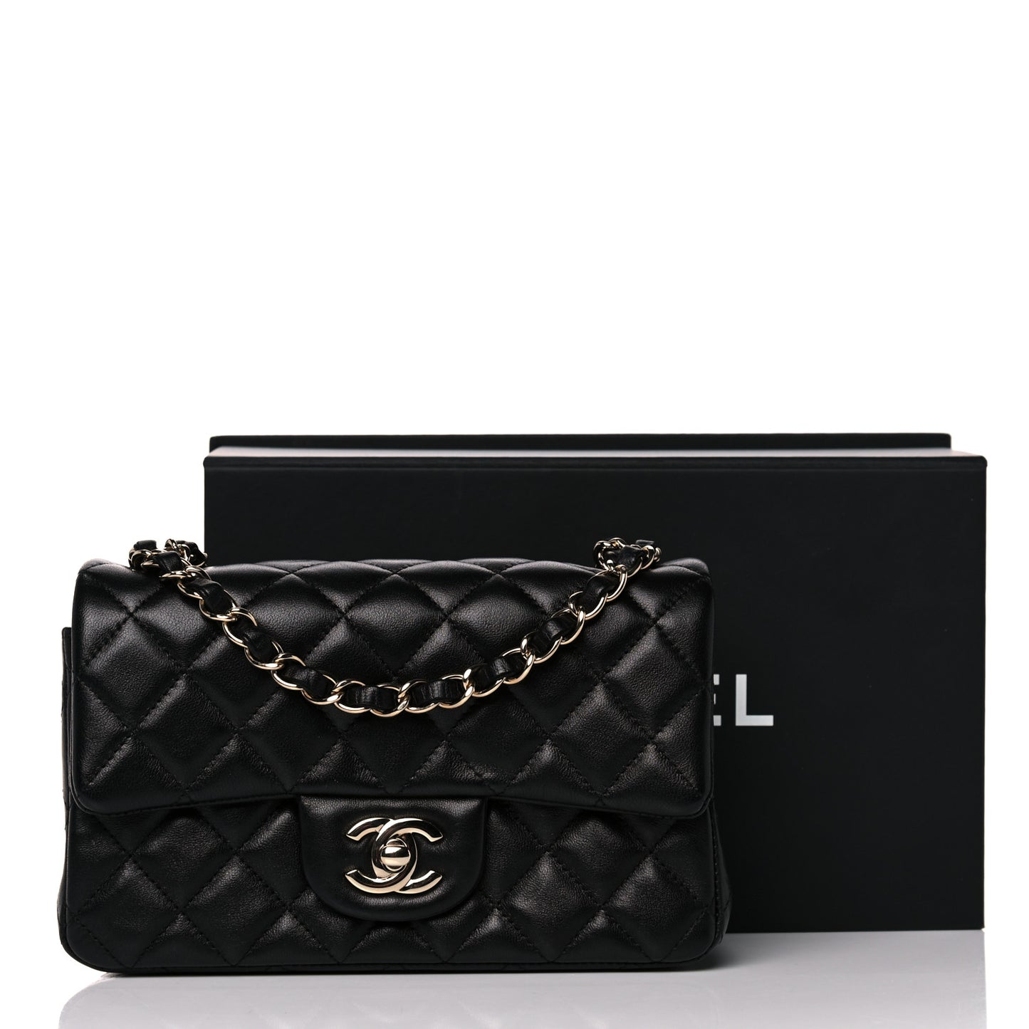 Lambskin Quilted Mini Rectangular Flap Black