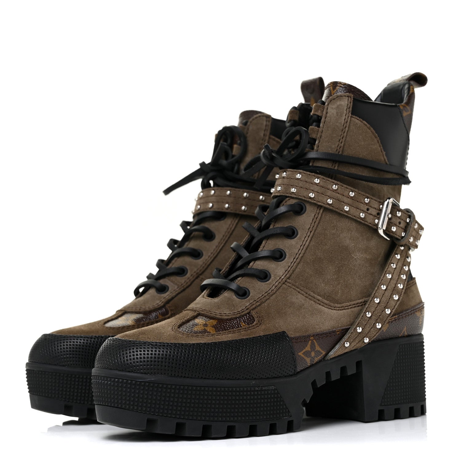 Louis Vuitton Suede Calfskin Monogram Laureate Platform Desert Boots 36 Kaki 3 of 7