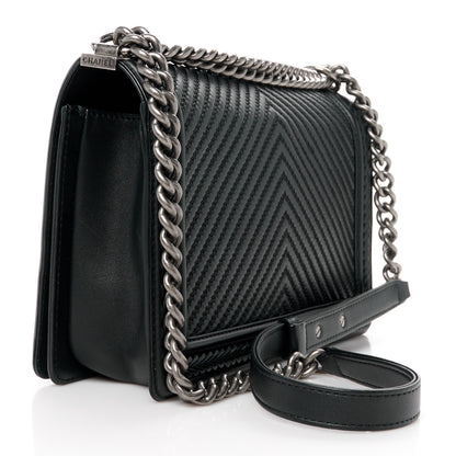 Chanel Calfskin Chevron Quilted New Medium Braided Boy Flap Black 3 of 10