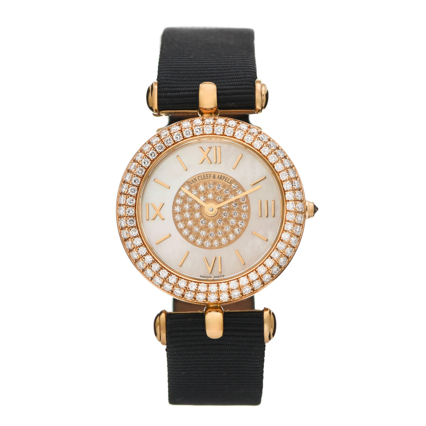 18K Yellow Gold Satin Diamond Pave Bezel Mother of Pearl 28mm Classique Quartz Watch