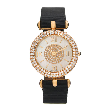 Van Cleef & Arpels 18K Yellow Gold Satin Diamond Pave Bezel Mother of Pearl 28mm Classique Quartz Watch 1 of 5
