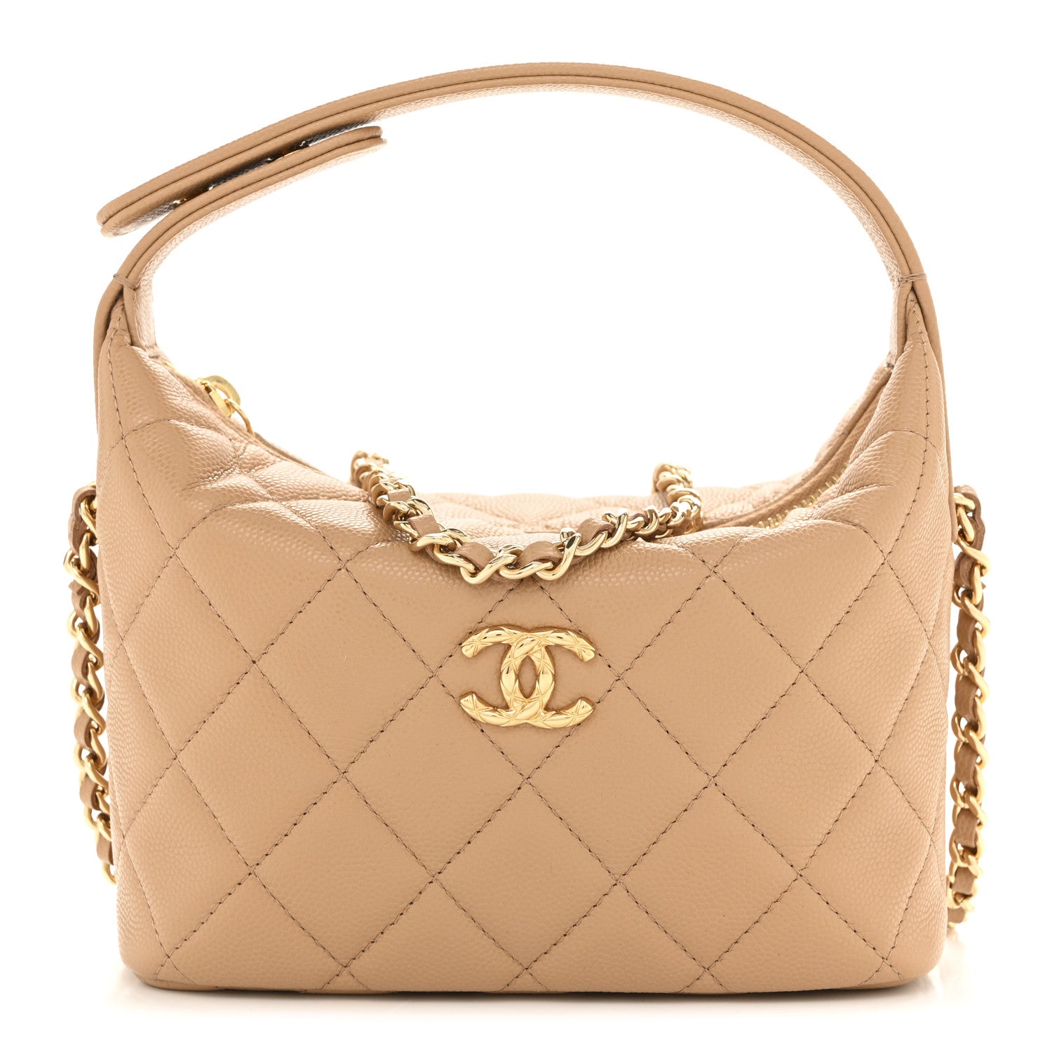 Chanel Shiny Caviar My Cush Hobo Clutch With Chain Beige Beige 1 of 11