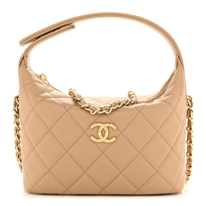 Chanel Shiny Caviar My Cush Hobo Clutch With Chain Beige Beige 1 of 11