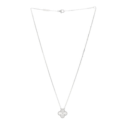 Van Cleef & Arpels 18K White Gold Diamond Guilloche Vintage Alhambra Pendant Necklace 3 of 6