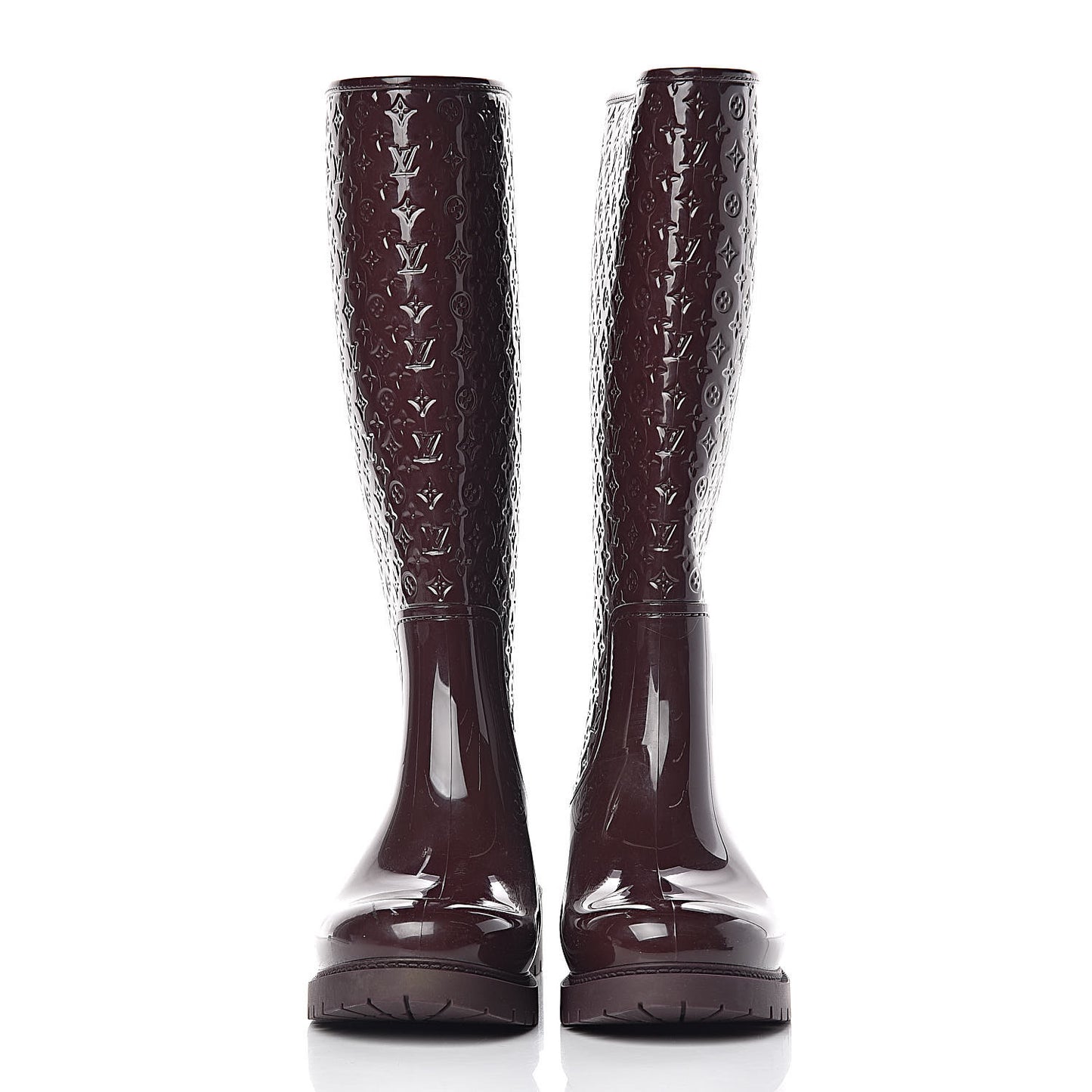 Rubber Embossed Monogram Splash Rain Boots 41 Burgundy