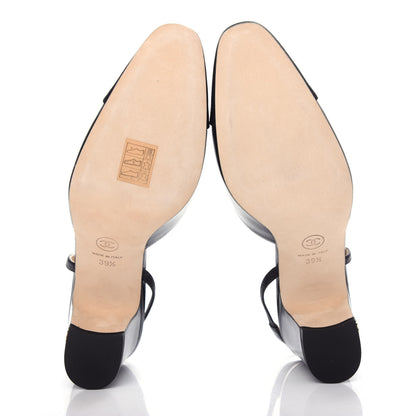 Chanel Goatskin Grosgrain Cap Toe CC Slingback Sandals 39.5 Black 6 of 11