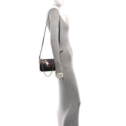 Fendi Zucca Vitrified Lurex Baguette Pouch Multicolor Blue Abyss Soft Gold 2 of 9