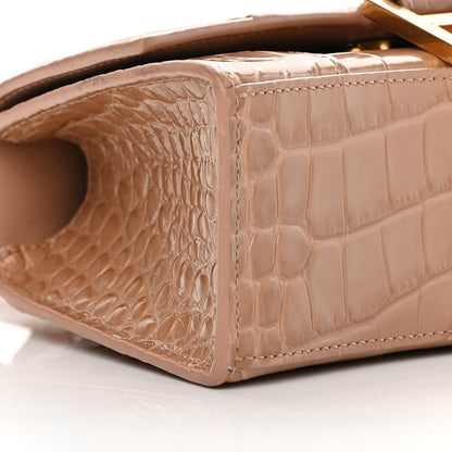 Balenciaga Shiny Calfskin Crocodile Embossed Hourglass Top Handle Bag XS Nude Beige 10 of 16