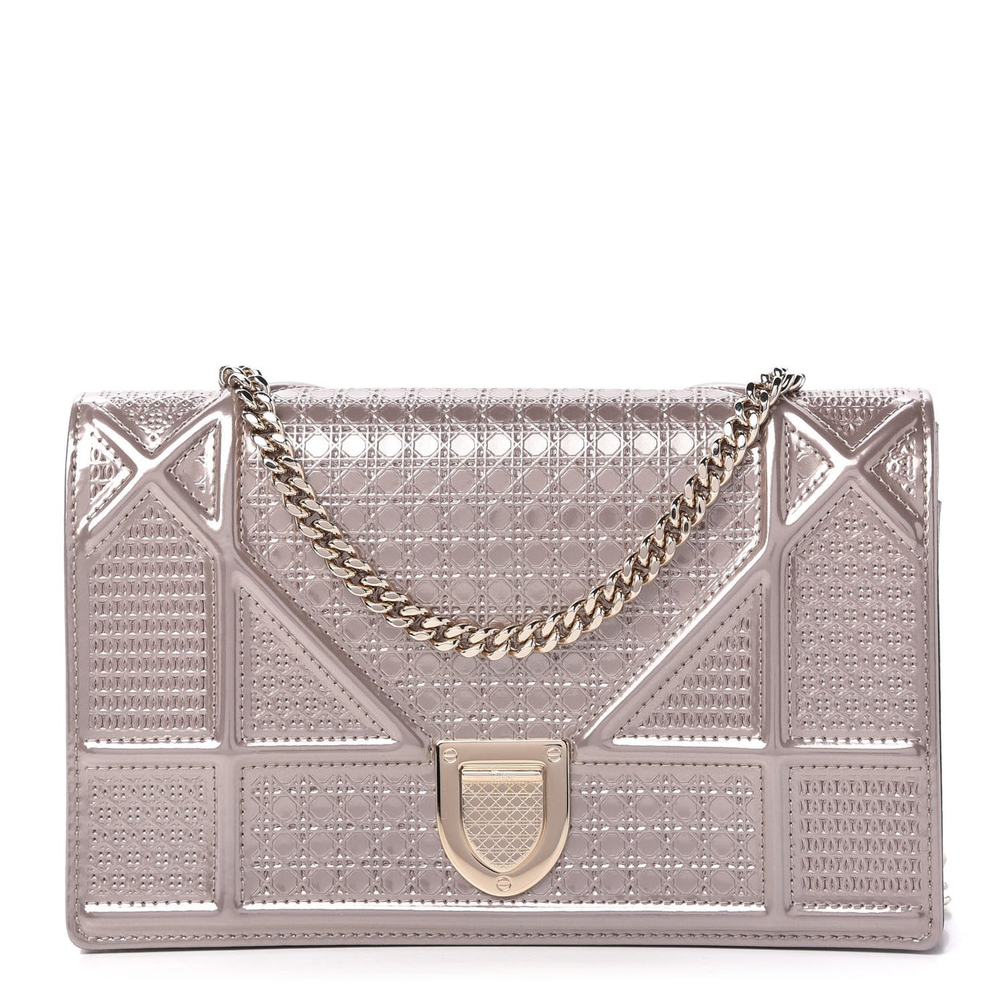 Metallic Patent Micro-Cannage Diorama Wallet on Chain Pouch Hyper Pink