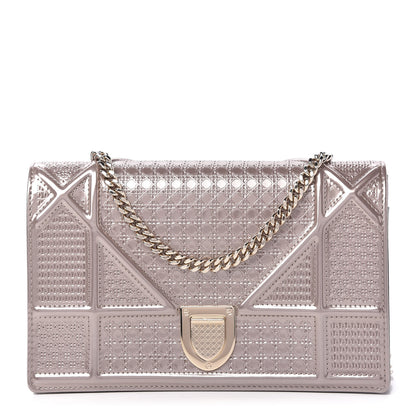 Christian Dior Metallic Patent Micro-Cannage Diorama Wallet on Chain Pouch Hyper Pink 1 of 10