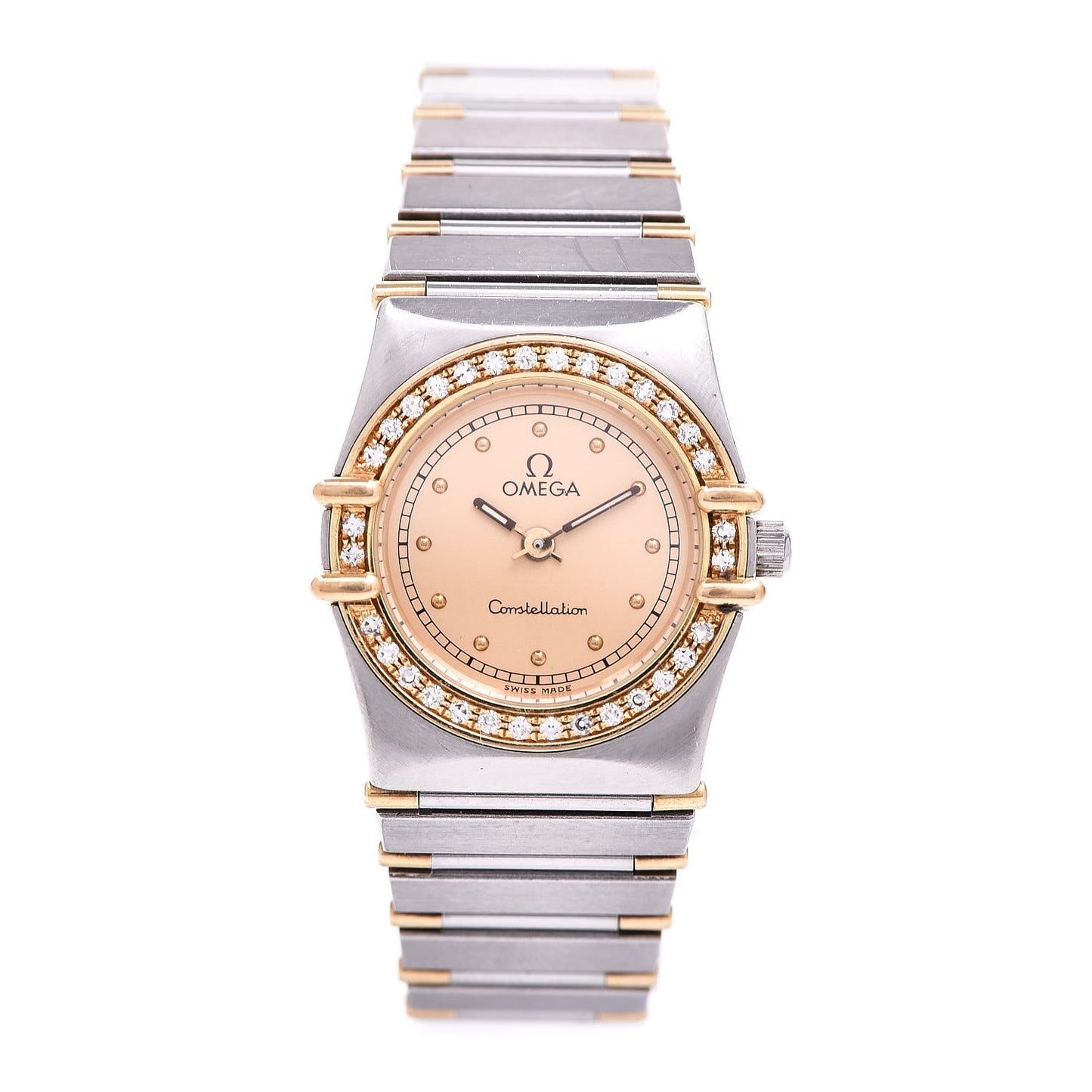 Stainless Steel 18K Yellow Gold Diamond Bezel 22mm Constellation Quartz Watch Champagne 895.1080.1