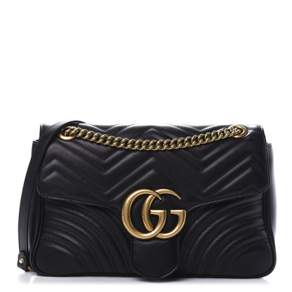 Gucci Calfskin Matelasse Medium GG Marmont Shoulder Bag Black 1 of 14