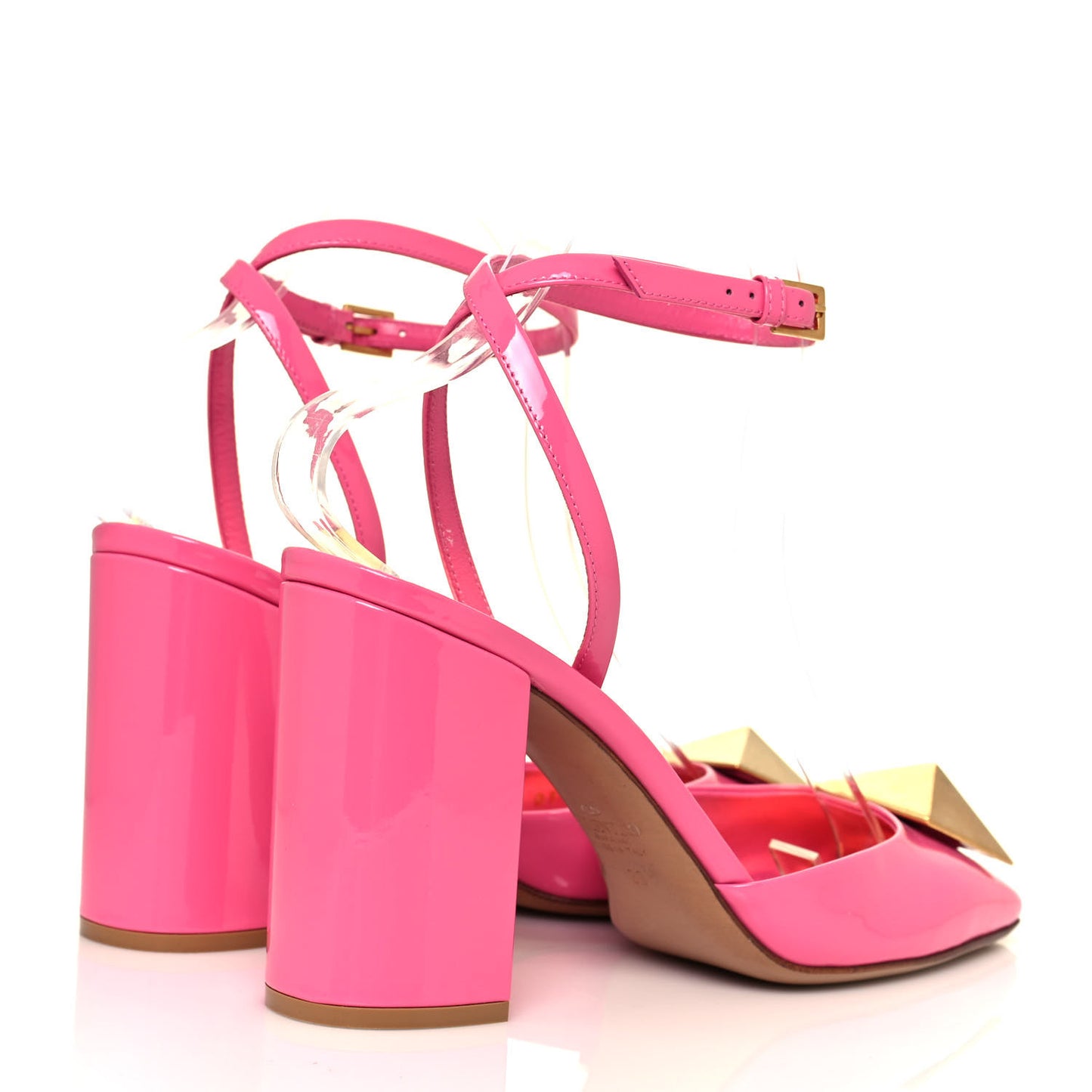 Patent One Stud Ankle Strap 90mm Block Heel Pumps 38 Feminine Pink