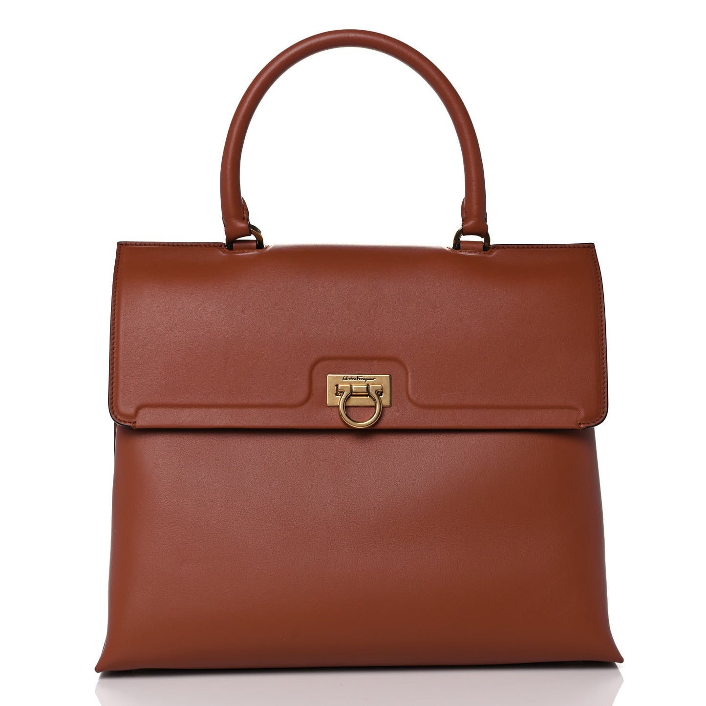 Calfskin Trifolio Top Handle Bag Siena Tan