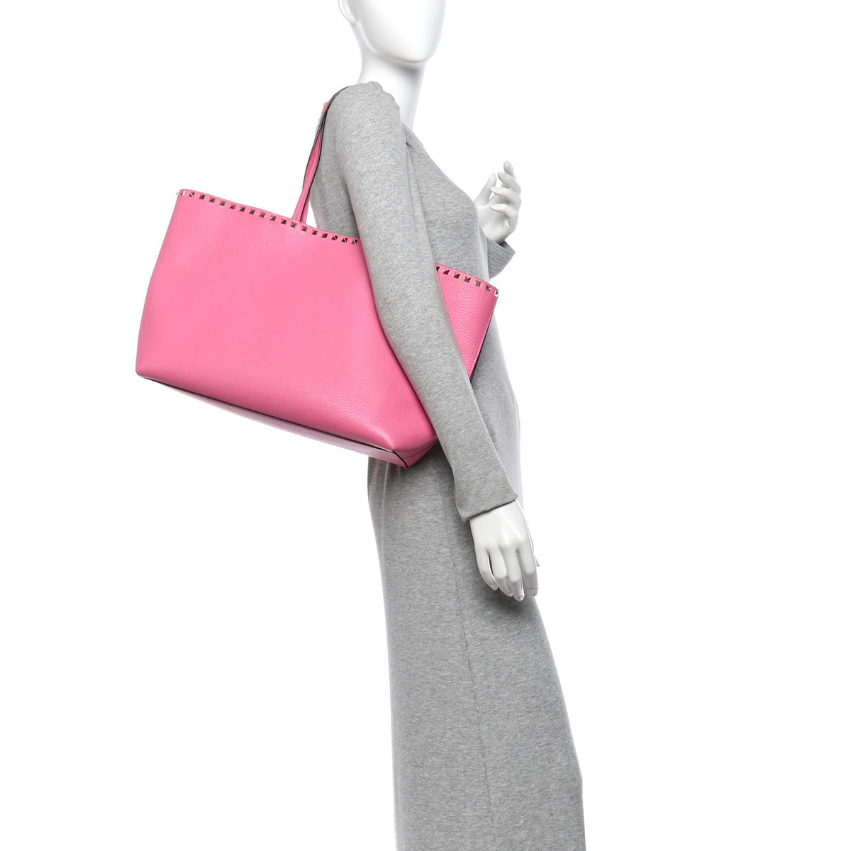 Valentino Garavani Grained Calfskin Rockstud Shoulder Tote Feminine Pink 2 of 13