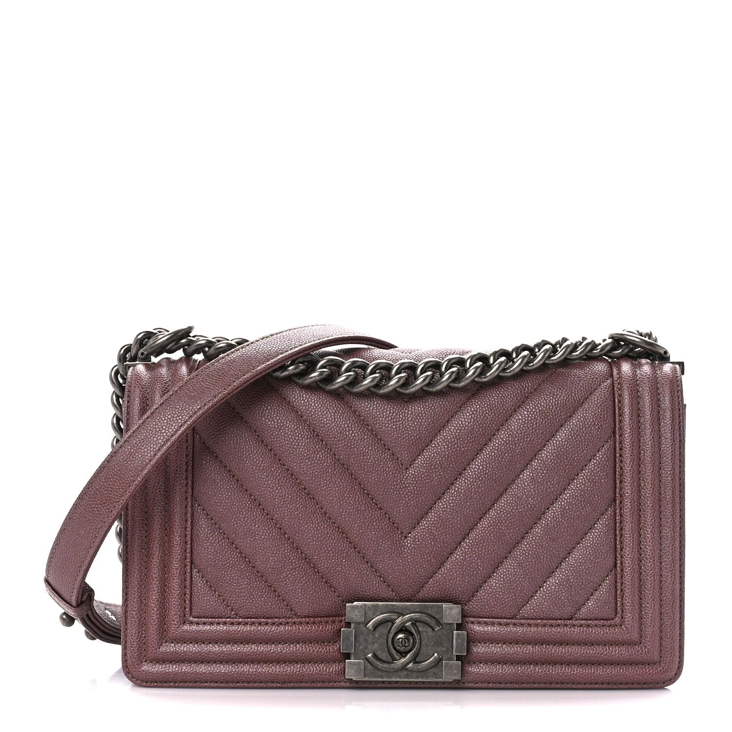 Chanel Metallic Caviar Chevron Quilted Medium Boy Flap Dark Pink 1 of 11