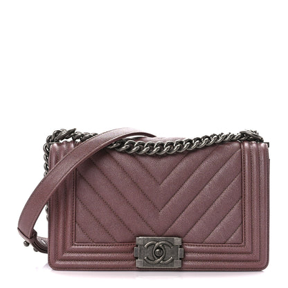 Chanel Metallic Caviar Chevron Quilted Medium Boy Flap Dark Pink 1 of 11