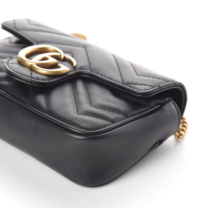 Gucci Calfskin Matelasse Super Mini GG Marmont Shoulder Bag Black 9 of 10