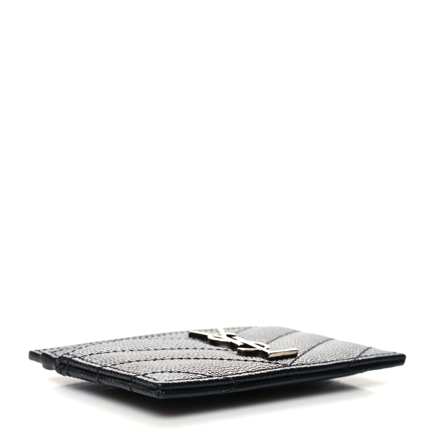 Saint Laurent Grain De Poudre Matelasse Chevron Monogram Credit Card Case Black 4 of 9