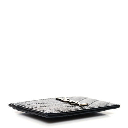 Saint Laurent Grain De Poudre Matelasse Chevron Monogram Credit Card Case Black 4 of 9
