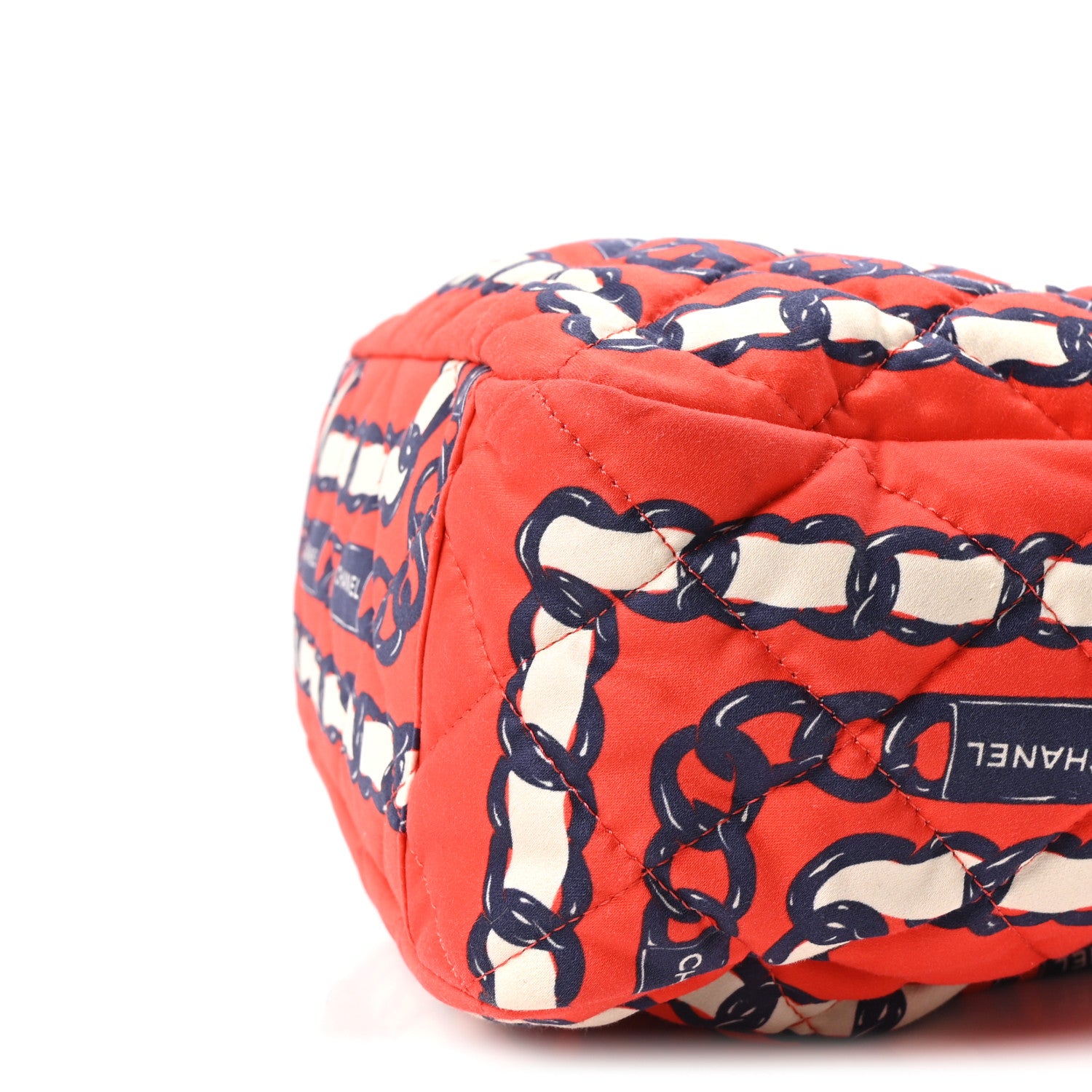 Chanel Silk Quilted Chain Printed Bucket Bag Red 9 of 9